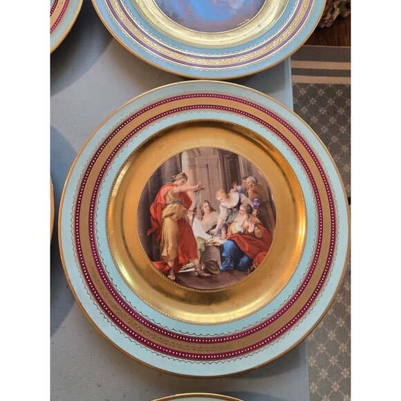 Antique Hand-Painted Gilt Royal Vienna 10.5" Plate Charger Set Of 12 (RV1000) - Picture 10 of 16